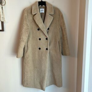 Zara Women Teddy fuzzy long jacket coat tan cream ivory nude size XS GUC Read